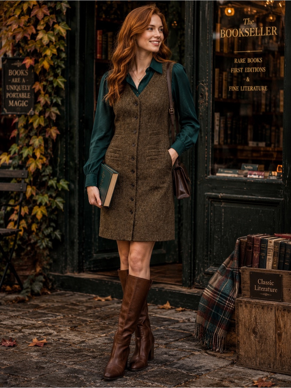 Brooks  Brothers Wool Blend Brown Button-Front Sheath Dress